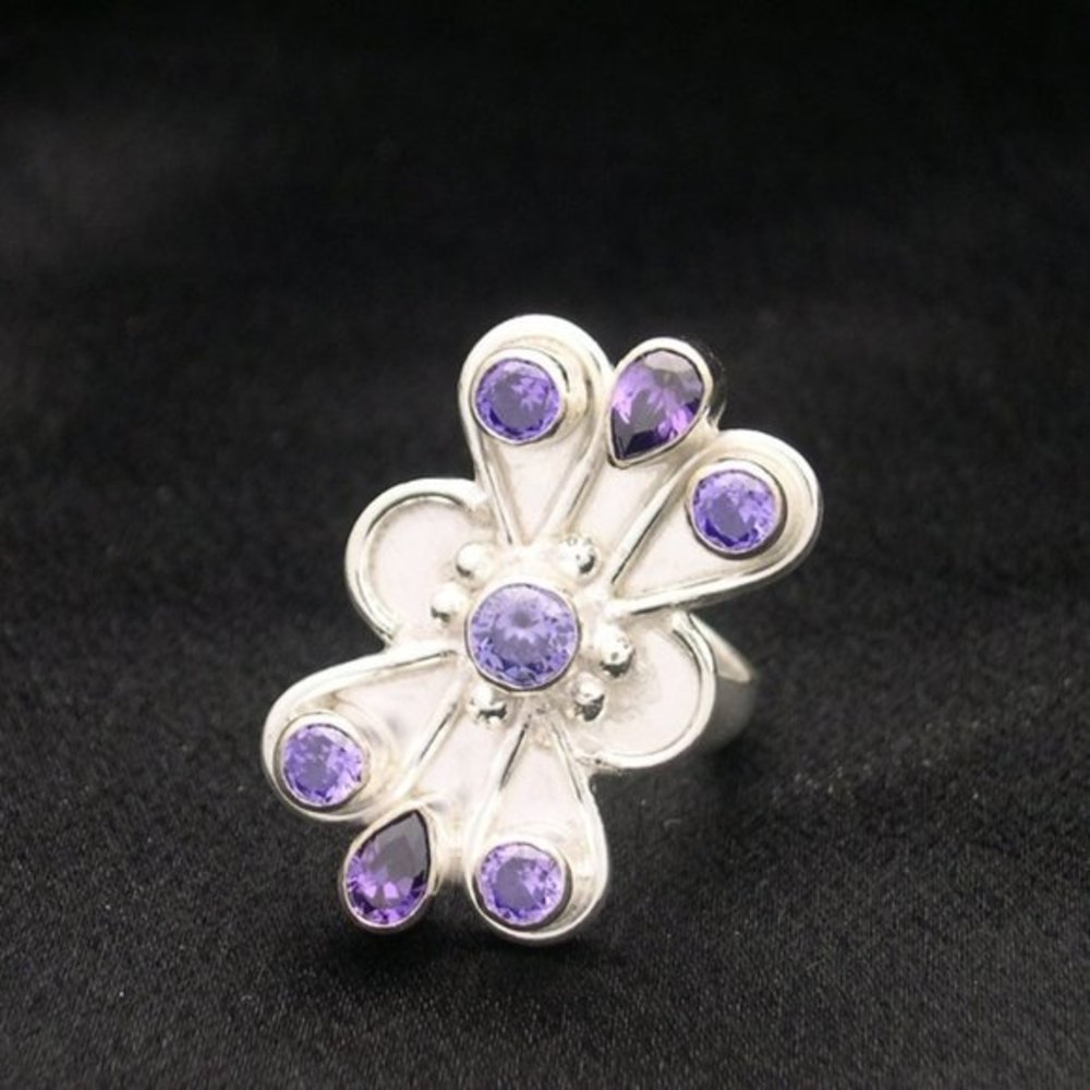 New Sterling Silver Purple Amethyst Modernist Ring
